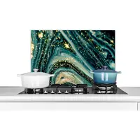 KitchenYeah Spatscherm keuken 60x40 cm - Kookplaat achterwand Marmerlook - Luxe - Goud - Turquoise - Glitter - Muurbeschermer - Spatwand fornuis - Hoogwaardig aluminium