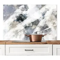 KitchenYeah Spatscherm keuken 120x80 cm - Kookplaat achterwand Kunst - Patroon - Grijs - Wit - Muurbeschermer - Spatwand fornuis - Hoogwaardig aluminium