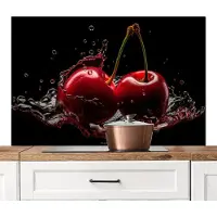 KitchenYeah Spatscherm keuken 120x80 cm - Kookplaat achterwand Kersen - Fruit - Water - Muurbeschermer - Spatwand fornuis - Hoogwaardig aluminium