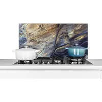 KitchenYeah Spatscherm keuken 90x45 cm - Kookplaat achterwand Marmer - Goud - Waterverf - Textuur - Marmerlook - Muurbeschermer - Spatwand fornuis - Hoogwaardig aluminium