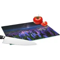 KitchenYeah Glazen Snijplank - 28x20 - Bloemen - Nacht - Lupine - Sterrenhemel - Paars - Natuur - Snijplanken Glas