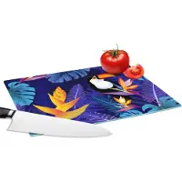 KitchenYeah Glazen Snijplank - 28x20 - Jungle - Toekan - Bloemen - Planten - Kinderen - Paars - Dieren - Snijplanken Glas