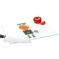 KitchenYeah Glazen Snijplank - 39x28 - Robot - Bril - Gloeilamp - Snor - Kinderen - Jongens - Snijplanken Glas
