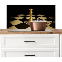 KitchenYeah Spatscherm keuken 80x40 cm - Kookplaat achterwand Koningin - Schaakstuk - Geblokt - Goud - Muurbeschermer - Spatwand fornuis - Hoogwaardig aluminium