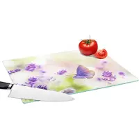 KitchenYeah Glazen Snijplank - 39x28 - Lavendel - Vlinder - Bloemen - Snijplanken Glas
