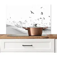 KitchenYeah Spatscherm keuken 90x60 cm - Kookplaat achterwand Strand - Zee - Golven - Vogels - Natuur - Muurbeschermer - Spatwand fornuis - Hoogwaardig aluminium