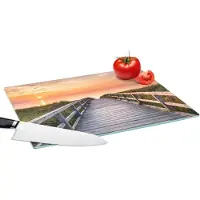 KitchenYeah Glazen Snijplank - 39x28 - Zonsonderang - Zee - Pad - Gras - Duin - Vogels - Snijplanken Glas