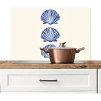 KitchenYeah Spatscherm keuken 80x55 cm - Kookplaat achterwand Schelpen - Blauw - Patroon - Muurbeschermer - Spatwand fornuis - Hoogwaardig aluminium