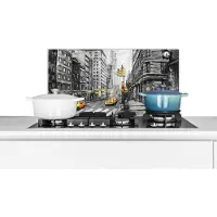 KitchenYeah Spatscherm keuken 60x30 cm - Kookplaat achterwand Schilderij - Stad - Auto - Geel - Muurbeschermer - Spatwand fornuis - Hoogwaardig aluminium