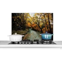 KitchenYeah Spatscherm keuken 80x55 cm - Kookplaat achterwand Bladeren - Herfst - Bos - Muurbeschermer - Spatwand fornuis - Hoogwaardig aluminium