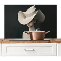KitchenYeah Spatscherm keuken 100x65 cm - Kookplaat achterwand Vrouw - Golvende - Hoed - Muurbeschermer - Spatwand fornuis - Hoogwaardig aluminium
