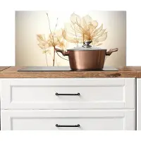 KitchenYeah Spatscherm keuken 80x40 cm - Kookplaat achterwand Droogbloemen - Beige - Planten - Wit - Muurbeschermer - Spatwand fornuis - Hoogwaardig aluminium