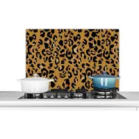 KitchenYeah Spatscherm keuken 90x60 cm - Kookplaat achterwand Panterprint - Geel - Goud - Muurbeschermer - Spatwand fornuis - Hoogwaardig aluminium