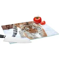 KitchenYeah Glazen Snijplank - 39x28 - Tijger - Sneeuw - Dieren - Snijplanken Glas