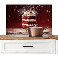 KitchenYeah Spatscherm keuken 90x60 cm - Kookplaat achterwand Rode - Velvet - Taart - Eten - Muurbeschermer - Spatwand fornuis - Hoogwaardig aluminium