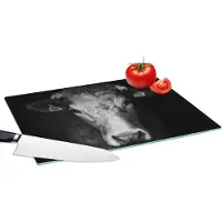KitchenYeah Glazen Snijplank - 39x28 - Dieren - Koe - Zwart - Wit - Koeienkop - Snijplanken Glas