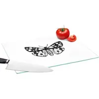 KitchenYeah Glazen Snijplank - 39x28 - Vlinder - Botanisch - Vintage - Zwart wit - Snijplanken Glas