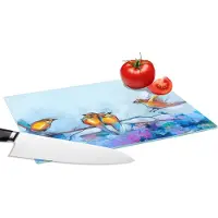 KitchenYeah Glazen Snijplank - 28x20 - Schilderij - Olieverf - Vogel - Tak - Snijplanken Glas