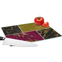KitchenYeah Glazen Snijplank - 28x20 - Marmer - Gold - Collage - Snijplanken Glas