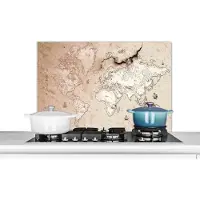 KitchenYeah Spatscherm keuken 80x55 cm - Kookplaat achterwand Kaart - Wereld - Vintage - Muurbeschermer - Spatwand fornuis - Hoogwaardig aluminium