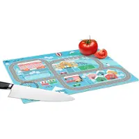 KitchenYeah Glazen Snijplank - 39x28 - Sneeuw - School - Dorp - Blauw - Snijplanken Glas