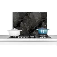 KitchenYeah Spatscherm keuken 60x40 cm - Kookplaat achterwand - Marmer print - Zwart - Muurbeschermer hittebestendig - Zwarte spatwand fornuis - Hoogwaardig aluminium - Aanrecht decoratie