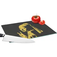 KitchenYeah Glazen Snijplank - 28x20 - Meisje met de parel - Geel - Zwart - Snijplanken Glas