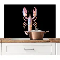 KitchenYeah Spatscherm keuken 100x65 cm - Kookplaat achterwand Kreeft - Roze - Zacht - Zwart - Muurbeschermer - Spatwand fornuis - Hoogwaardig aluminium