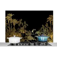 KitchenYeah Spatscherm keuken 120x80 cm - Kookplaat achterwand Jungle - Vogels - Goud - Luxe - Muurbeschermer - Spatwand fornuis - Hoogwaardig aluminium