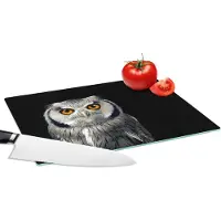 KitchenYeah Glazen Snijplank - 28x20 - Uil - Vogel - Oranje - Zwart - Snijplanken Glas
