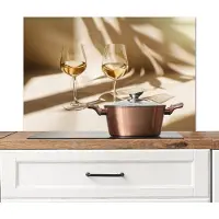 KitchenYeah Spatscherm keuken 90x60 cm - Kookplaat achterwand Wijn - Wijnglazen - Wit - Muurbeschermer - Spatwand fornuis - Hoogwaardig aluminium