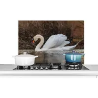 KitchenYeah Spatscherm keuken 80x55 cm - Kookplaat achterwand Zwaan - Water - Dieren - Vogel - Muurbeschermer - Spatwand fornuis - Hoogwaardig aluminium