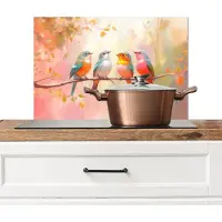 KitchenYeah Spatscherm keuken 70x50 cm - Kookplaat achterwand Vogels - Kleurrijk - Tak - Muurbeschermer - Spatwand fornuis - Hoogwaardig aluminium