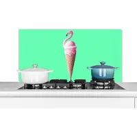 KitchenYeah Spatscherm keuken 100x50 cm - Kookplaat achterwand IJshoorntjes - IJs - Flamingo - Roze - Groen - Muurbeschermer - Spatwand fornuis - Hoogwaardig aluminium