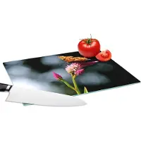 KitchenYeah Glazen Snijplank - 28x20 - Vlinder - Bloemen - Insecten - Snijplanken Glas