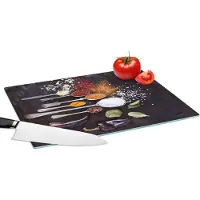 KitchenYeah Glazen Snijplank - 39x28 - Kruiden - Lepels - Specerijen - Industrieel - Snijplanken Glas
