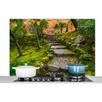 KitchenYeah - Spatscherm keuken - Natuur - Stenen - Pad - Mos - Japans - Spatwand - Keuken decoratie - 120x80 cm - Spatscherm - Achterwand keuken - Muurbeschermer