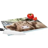 KitchenYeah Glazen Snijplank - 39x28 - Schotse hooglander - Macro - Hoorns - Snijplanken Glas