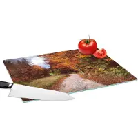 KitchenYeah Glazen Snijplank - 39x28 - Herfst - Herfstbladeren - Pad - Bos - Snijplanken Glas