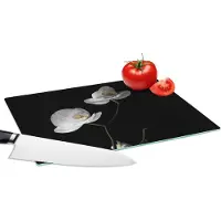 KitchenYeah Glazen Snijplank - 28x20 - Orchidee - Bloemen - Zwart - Wit - Stilleven - Snijplanken Glas
