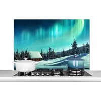KitchenYeah Spatscherm keuken 100x65 cm - Kookplaat achterwand Noorderlicht - Sneeuw - Huis - Winter - Muurbeschermer - Spatwand fornuis - Hoogwaardig aluminium