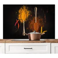 KitchenYeah Spatscherm keuken 120x80 cm - Kookplaat achterwand Stilleven - Lepels - Eten - Kruiden - Zwart - Muurbeschermer - Spatwand fornuis - Hoogwaardig aluminium