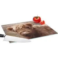 KitchenYeah Glazen Snijplank - 39x28 - Schotse hooglander - Kalf - Bruin - Snijplanken Glas
