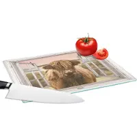 KitchenYeah Glazen Snijplank - 28x20 - Schotse hooglander - Doorkijk - Koe - Snijplanken Glas