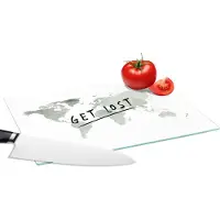 KitchenYeah Glazen Snijplank - 28x20 - Wereldkaart - Grijs - Wit - Snijplanken Glas
