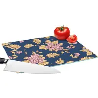 KitchenYeah Glazen Snijplank - 28x20 - Bloesem - Bladeren - Roze - Goud - Patronen - Snijplanken Glas