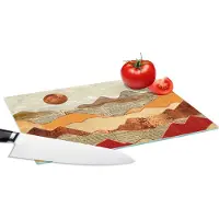 KitchenYeah Glazen Snijplank - 28x20 - Vintage - Krant - Brons - Abstract - Landschap - Kleuren - Snijplanken Glas