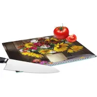 KitchenYeah Glazen Snijplank - 28x20 - Bloemen - Kleuren - Stilleven - Snijplanken Glas