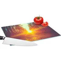 KitchenYeah Glazen Snijplank - 28x20 - Zonsondergang - Bomen - Bos - Natuur - Snijplanken Glas