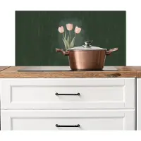 KitchenYeah Spatscherm keuken 80x40 cm - Kookplaat achterwand Tulpen - Liefde - Donkergroen - Muurbeschermer - Spatwand fornuis - Hoogwaardig aluminium